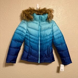 Kids Blue Gradient Jacket with Faux Fur Hood